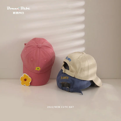 Lovely Flower Children Baseball Cap Solid Color Kids Duck Tongue Hat 3-5 Years Boy Girl Baby Outdoor Sun Visor Cotton Peaked Hat - ZOOMNSTORE