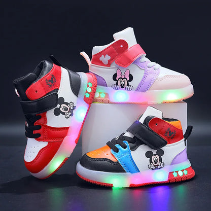 Disney Mickey Mouse LED Sneakers - Girls Casual Sports Shoes for Ages 1-6 - ZOOMNSTORE