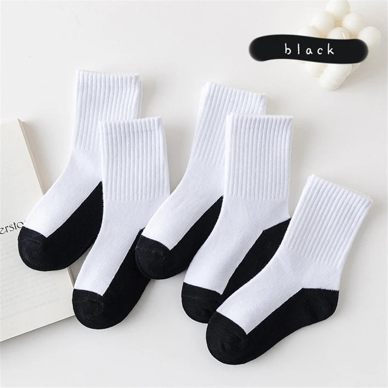 5 Pair Spring Autumn Children Socks Cotton Girl Boy Baby Warm Soft White Black Gray For Winter 1-3-5-8-12 Year Kids Student Sock - ZOOMNSTORE