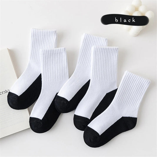 5 Pair Spring Autumn Children Socks Cotton Girl Boy Baby Warm Soft White Black Gray For Winter 1-3-5-8-12 Year Kids Student Sock - ZOOMNSTORE