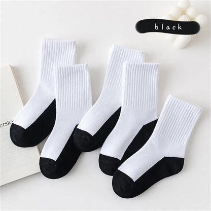 5 Pair Spring Autumn Children Socks Cotton Girl Boy Baby Warm Soft White Black Gray For Winter 1-3-5-8-12 Year Kids Student Sock - ZOOMNSTORE