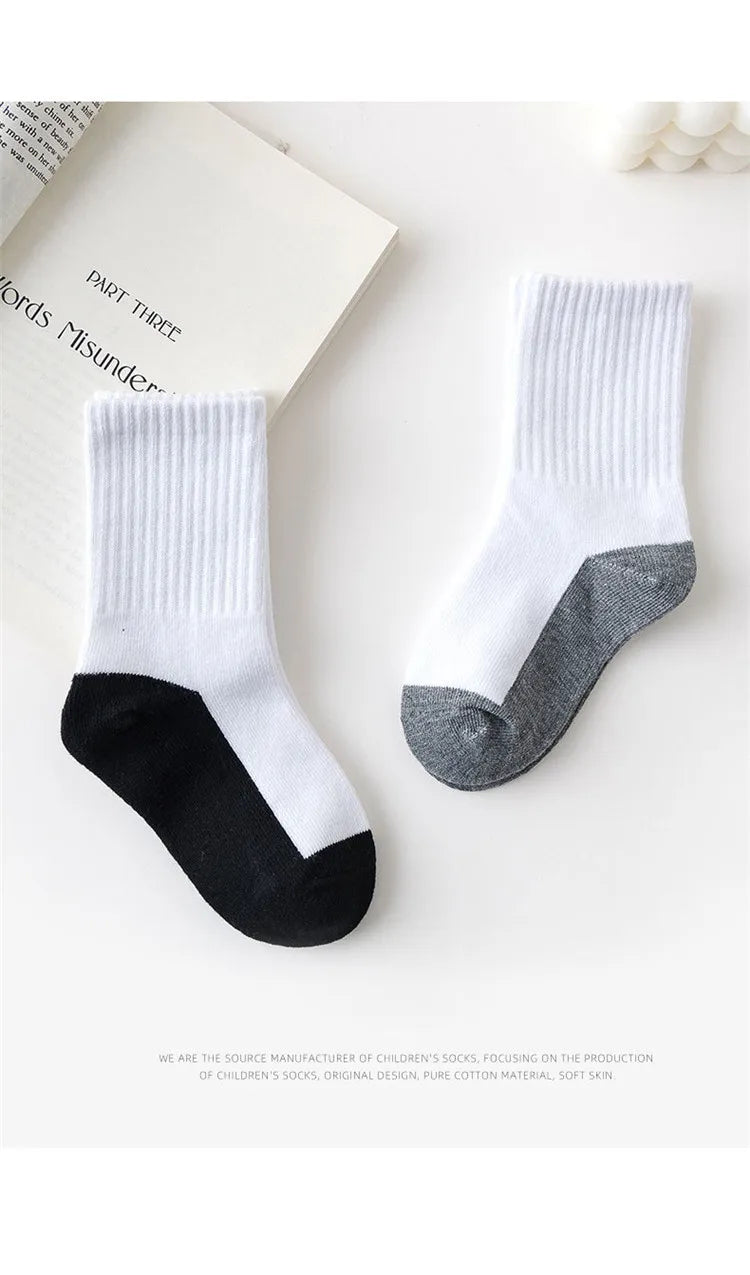 5 Pair Spring Autumn Children Socks Cotton Girl Boy Baby Warm Soft White Black Gray For Winter 1-3-5-8-12 Year Kids Student Sock - ZOOMNSTORE