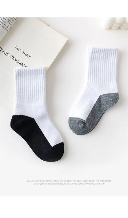 5 Pair Spring Autumn Children Socks Cotton Girl Boy Baby Warm Soft White Black Gray For Winter 1-3-5-8-12 Year Kids Student Sock - ZOOMNSTORE