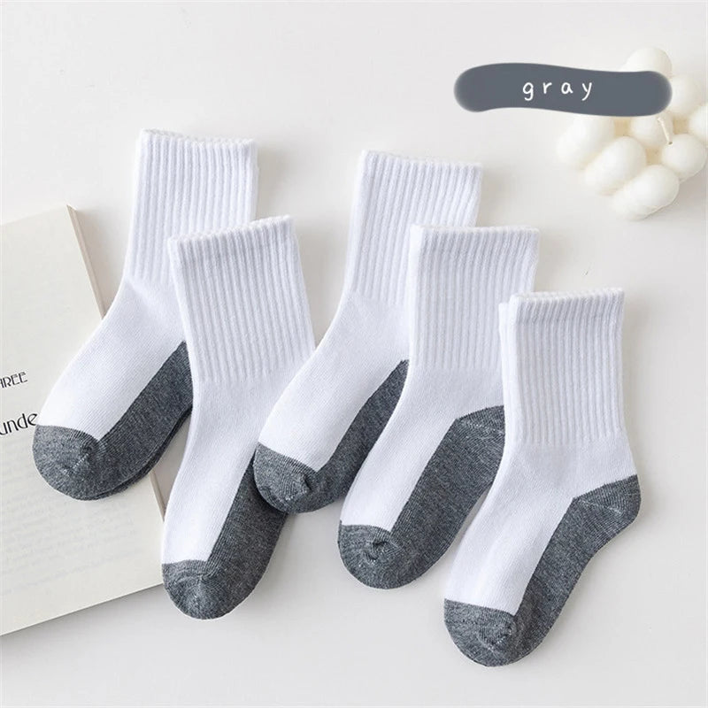 5 Pair Spring Autumn Children Socks Cotton Girl Boy Baby Warm Soft White Black Gray For Winter 1-3-5-8-12 Year Kids Student Sock - ZOOMNSTORE