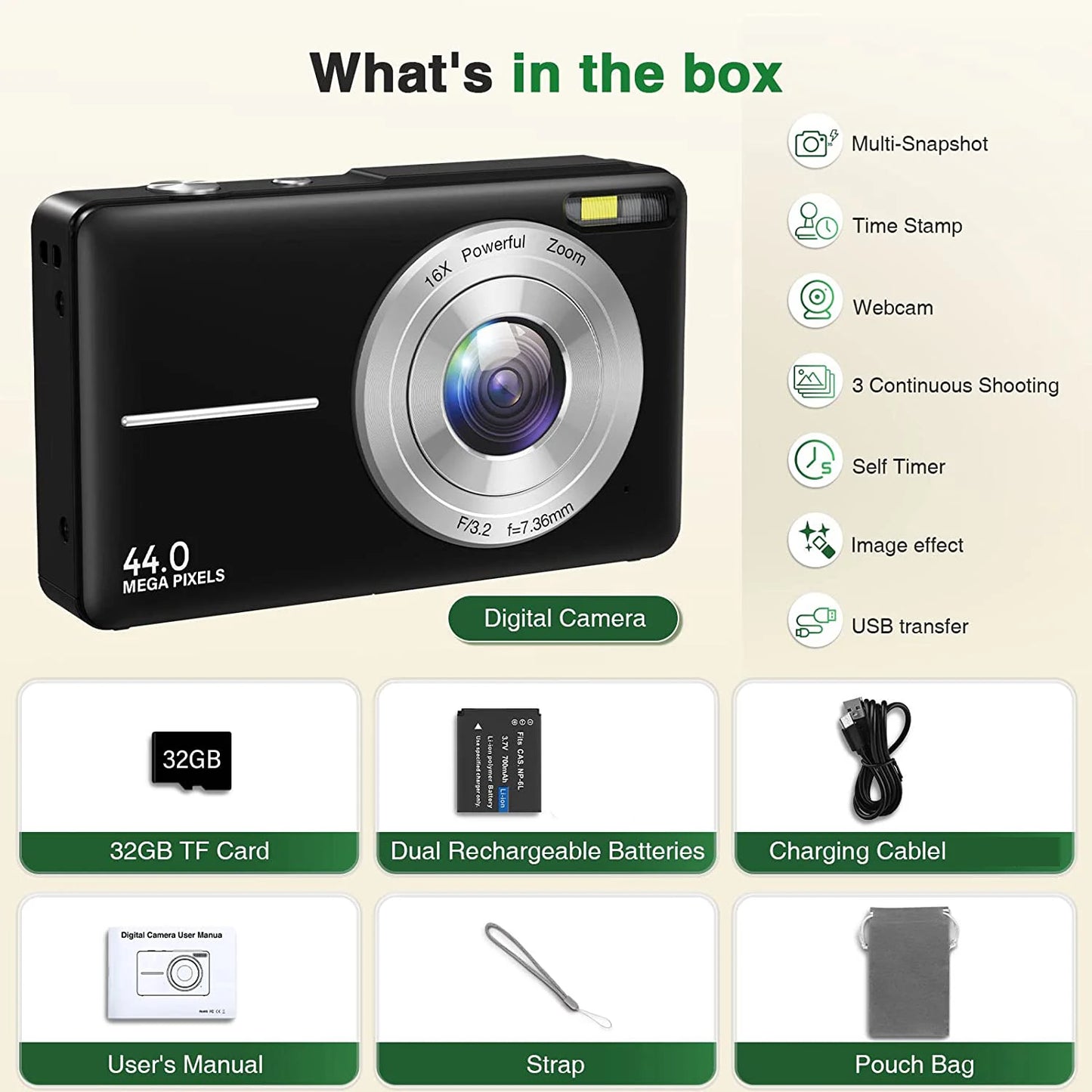 Children Digital Camera - 16X Zoom Compact Kids Camera with 1080P Video & Face Detection - ZOOMNSTORE