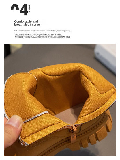 Children Short Boots – British Style Kids Winter Boots With Side Zipper & Rubber Sole - ZOOMNSTORE