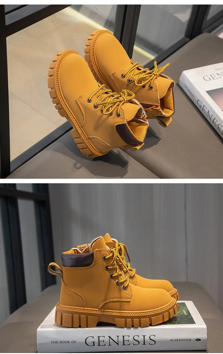 Children Short Boots – British Style Kids Winter Boots With Side Zipper & Rubber Sole - ZOOMNSTORE