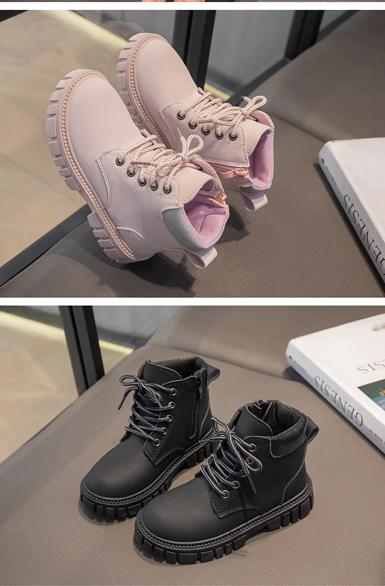 Children Short Boots – British Style Kids Winter Boots With Side Zipper & Rubber Sole - ZOOMNSTORE