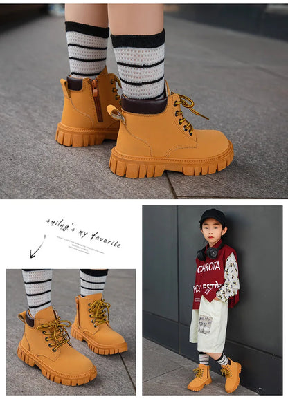 Children Short Boots – British Style Kids Winter Boots With Side Zipper & Rubber Sole - ZOOMNSTORE