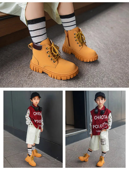 Children Short Boots – British Style Kids Winter Boots With Side Zipper & Rubber Sole - ZOOMNSTORE