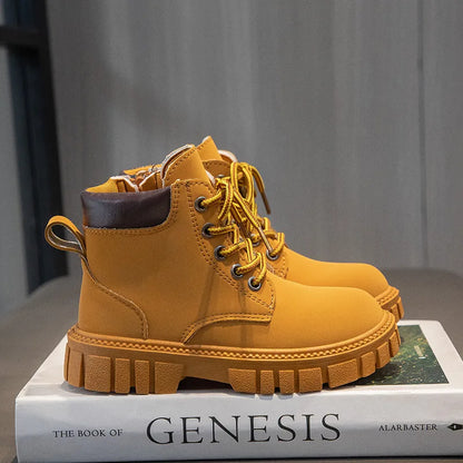 Children Short Boots – British Style Kids Winter Boots With Side Zipper & Rubber Sole - ZOOMNSTORE