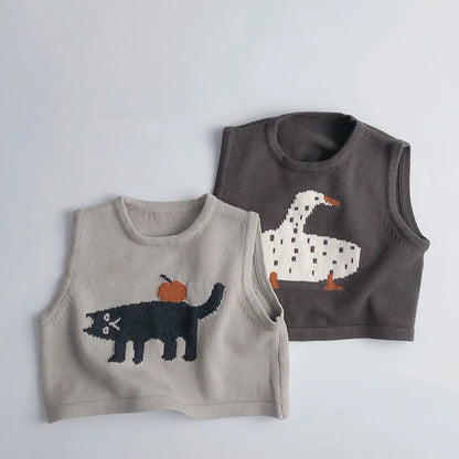 Childrens Sleeveless Knitted Vest - Cute Animal Cotton Sweater Coat for Boys  Girls - ZOOMNSTORE