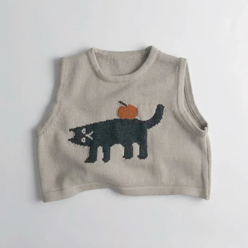 Childrens Sleeveless Knitted Vest - Cute Animal Cotton Sweater Coat for Boys  Girls - ZOOMNSTORE