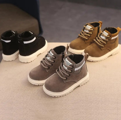 Children Winter Boots - Boys Autumn Lace-Up Soft Leather Casual Shoes With Plush Lining - ZOOMNSTORE