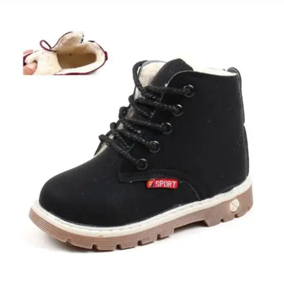 Children Winter Boots - Boys Autumn Lace-Up Soft Leather Casual Shoes With Plush Lining - ZOOMNSTORE