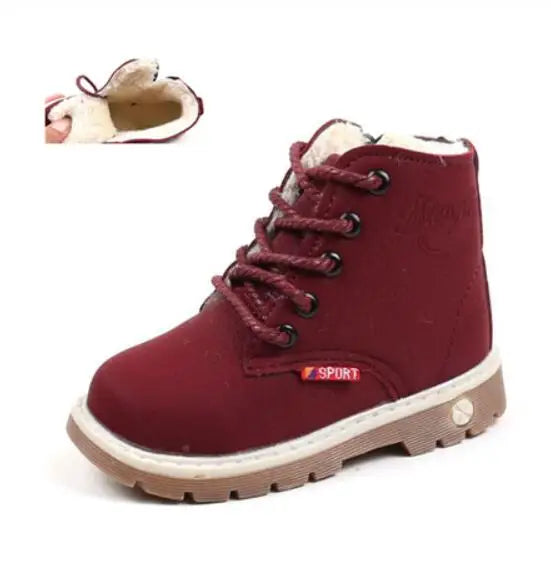Children Winter Boots - Boys Autumn Lace-Up Soft Leather Casual Shoes With Plush Lining - ZOOMNSTORE