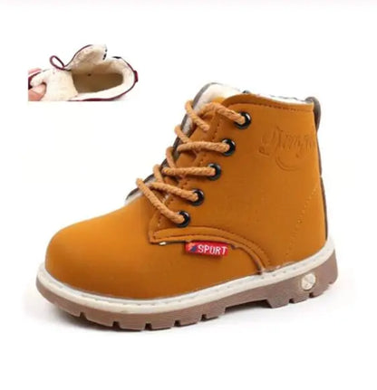 Children Winter Boots - Boys Autumn Lace-Up Soft Leather Casual Shoes With Plush Lining - ZOOMNSTORE