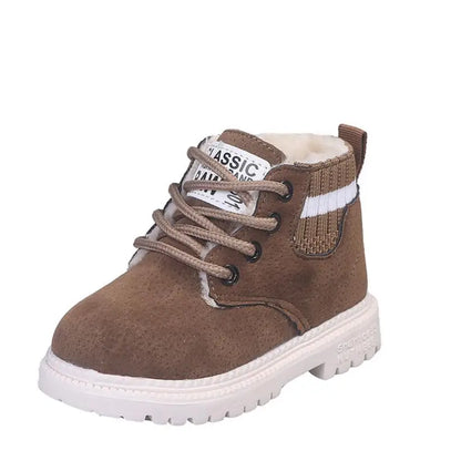 Children Winter Boots - Boys Autumn Lace-Up Soft Leather Casual Shoes With Plush Lining - ZOOMNSTORE