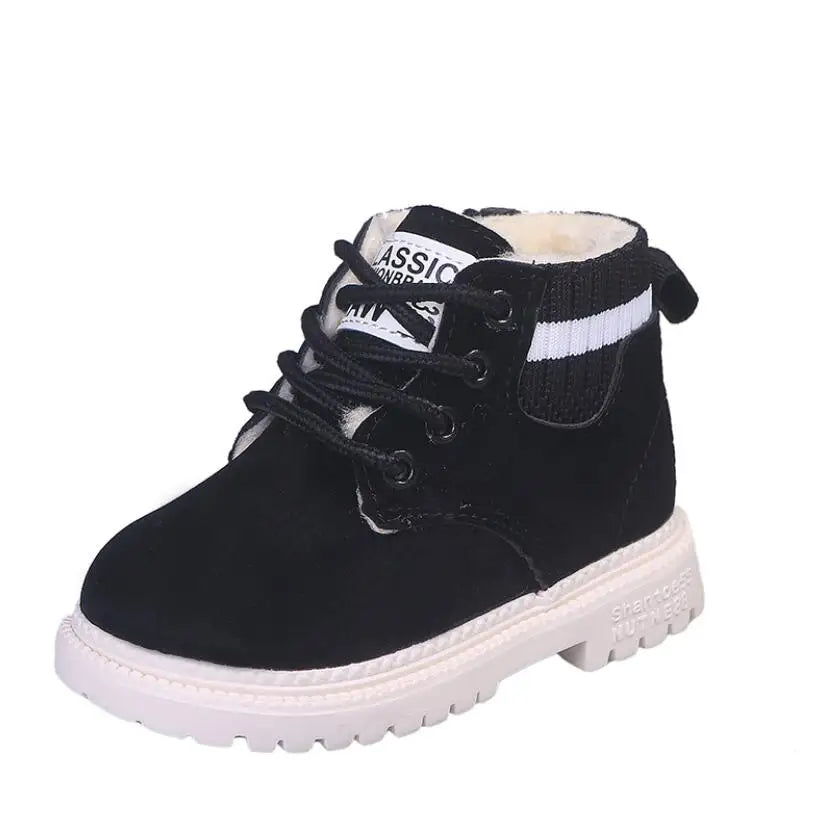 Children Winter Boots - Boys Autumn Lace-Up Soft Leather Casual Shoes With Plush Lining - ZOOMNSTORE