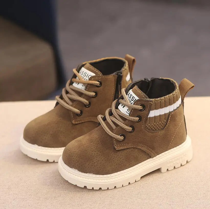 Children Winter Boots - Boys Autumn Lace-Up Soft Leather Casual Shoes With Plush Lining - ZOOMNSTORE