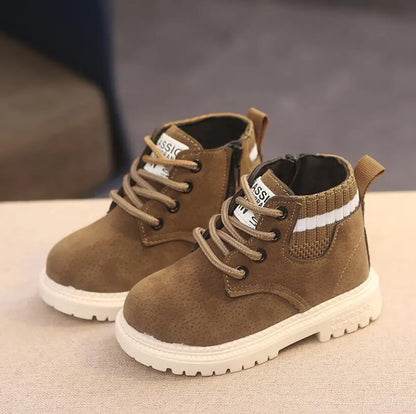 Children Winter Boots - Boys Autumn Lace-Up Soft Leather Casual Shoes With Plush Lining - ZOOMNSTORE