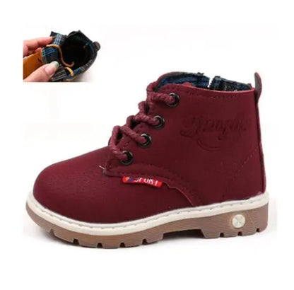 Children Winter Boots - Boys Autumn Lace-Up Soft Leather Casual Shoes With Plush Lining - ZOOMNSTORE