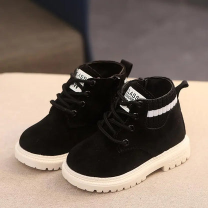 Children Winter Boots - Boys Autumn Lace-Up Soft Leather Casual Shoes With Plush Lining - ZOOMNSTORE