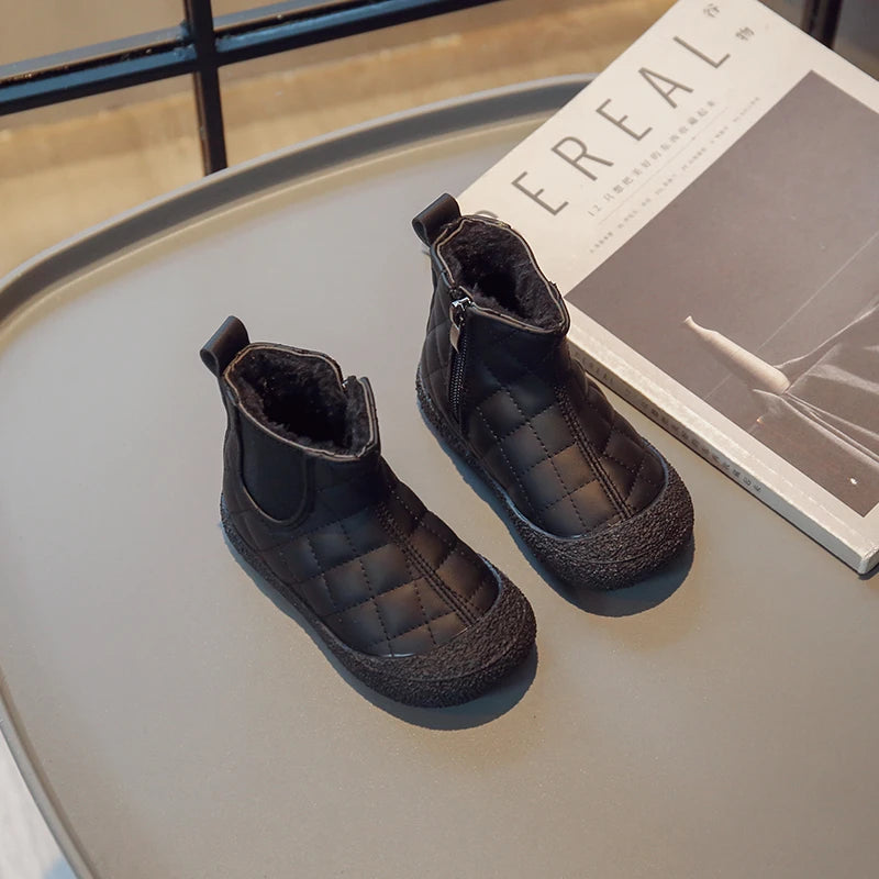 Children Winter Boots - Girls Plush Cotton Ankle Height Flat Heel Shoes - ZOOMNSTORE