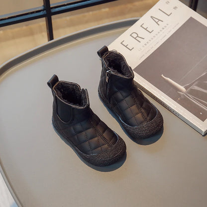 Children Winter Boots - Girls Plush Cotton Ankle Height Flat Heel Shoes - ZOOMNSTORE