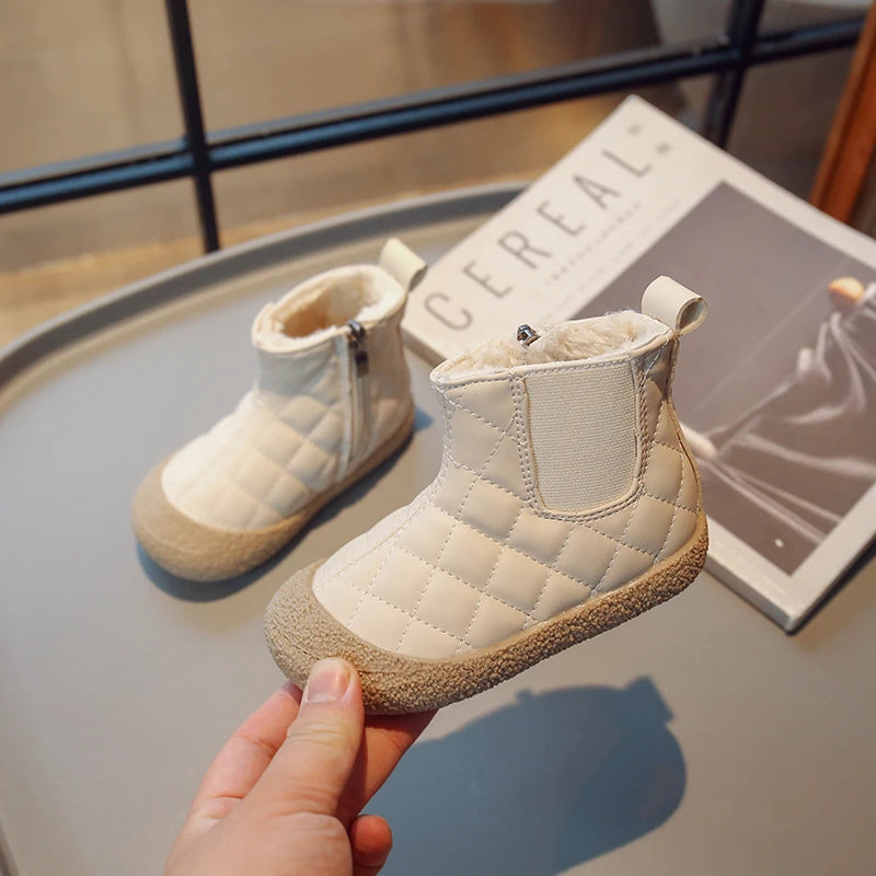 Children Winter Boots - Girls Plush Cotton Ankle Height Flat Heel Shoes - ZOOMNSTORE