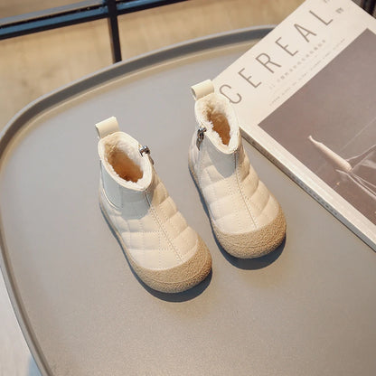 Children Winter Boots - Girls Plush Cotton Ankle Height Flat Heel Shoes - ZOOMNSTORE