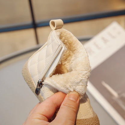 Children Winter Boots - Girls Plush Cotton Ankle Height Flat Heel Shoes - ZOOMNSTORE