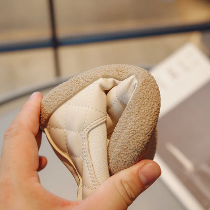 Children Winter Boots - Girls Plush Cotton Ankle Height Flat Heel Shoes - ZOOMNSTORE