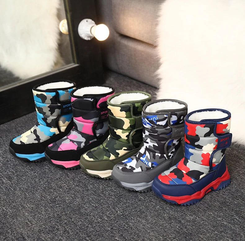 Children Winter Boots - Waterproof Kids Snow Boots With Plush Lining & Rubber Sole - ZOOMNSTORE