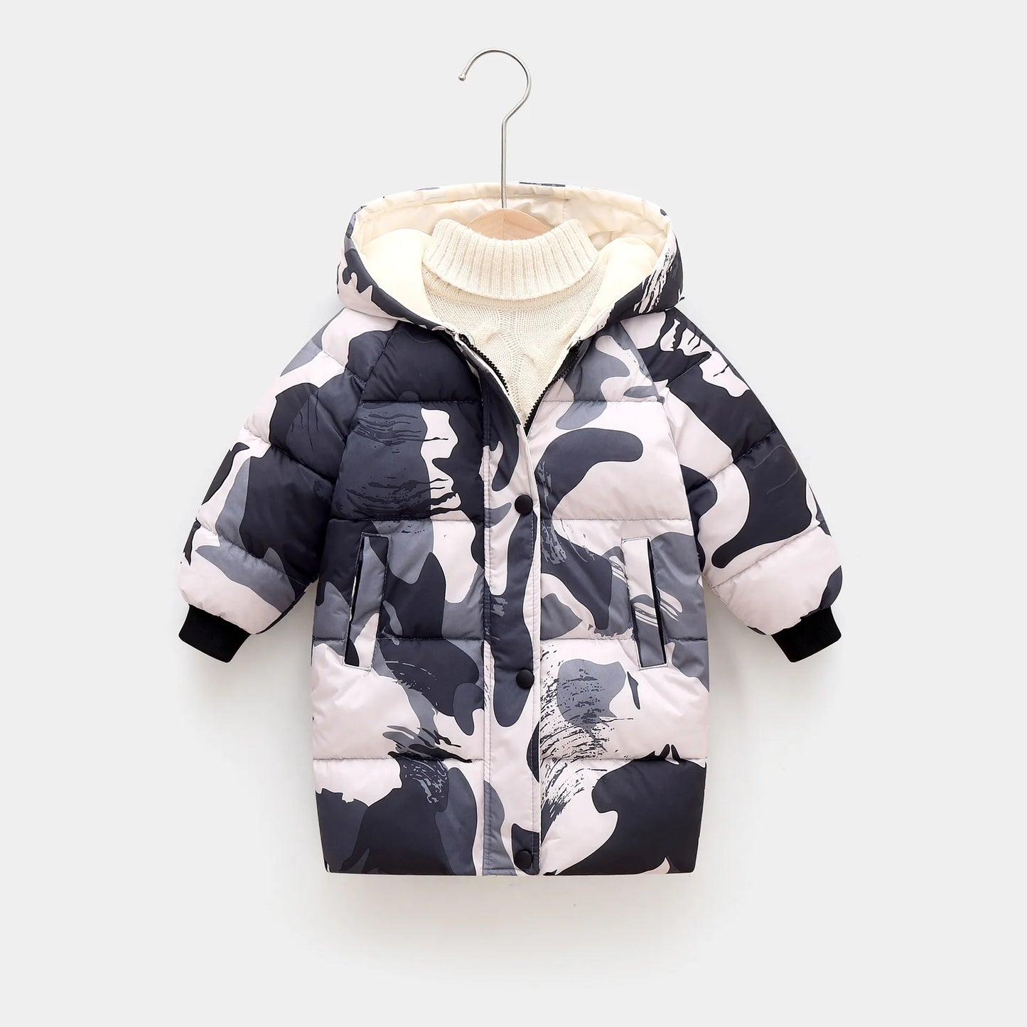 Children Winter Jacket - Kids Warm Parka With Hooded Zipper Closure Coat - ZOOMNSTORE