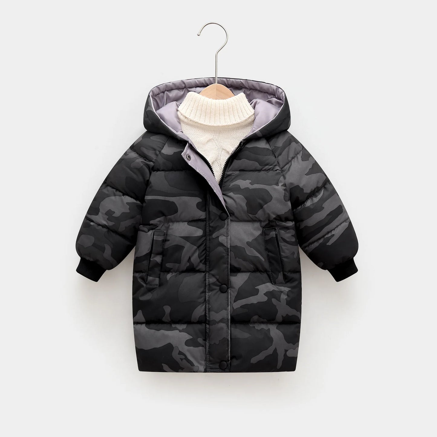Children Winter Jacket - Kids Warm Parka With Hooded Zipper Closure Coat - ZOOMNSTORE