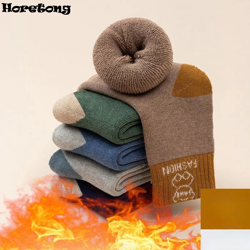5 Pairs /bag Winter Children Socks Warm Autumn And Winter Plush Thicken Toddler Boys Girls Cotton Middle Tube Sock For 2-14 Year - ZOOMNSTORE