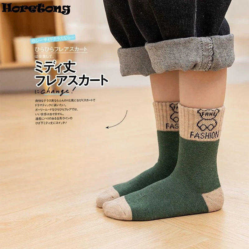 5 Pairs /bag Winter Children Socks Warm Autumn And Winter Plush Thicken Toddler Boys Girls Cotton Middle Tube Sock For 2-14 Year - ZOOMNSTORE