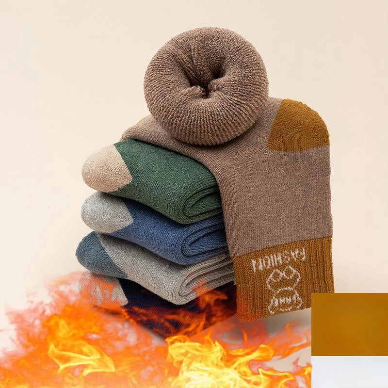 5 Pairs /bag Winter Children Socks Warm Autumn And Winter Plush Thicken Toddler Boys Girls Cotton Middle Tube Sock For 2-14 Year - ZOOMNSTORE