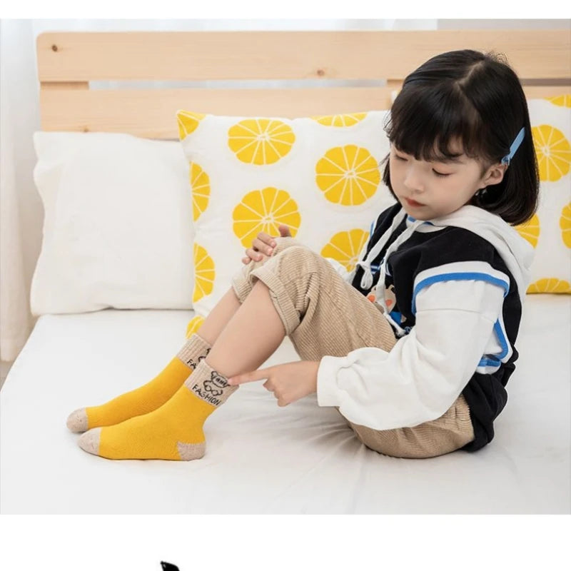 5 Pairs /bag Winter Children Socks Warm Autumn And Winter Plush Thicken Toddler Boys Girls Cotton Middle Tube Sock For 2-14 Year - ZOOMNSTORE