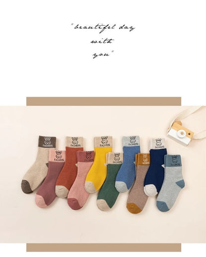 5 Pairs /bag Winter Children Socks Warm Autumn And Winter Plush Thicken Toddler Boys Girls Cotton Middle Tube Sock For 2-14 Year - ZOOMNSTORE
