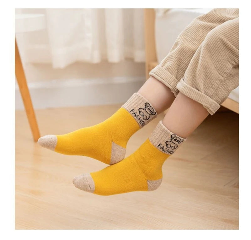 5 Pairs /bag Winter Children Socks Warm Autumn And Winter Plush Thicken Toddler Boys Girls Cotton Middle Tube Sock For 2-14 Year - ZOOMNSTORE