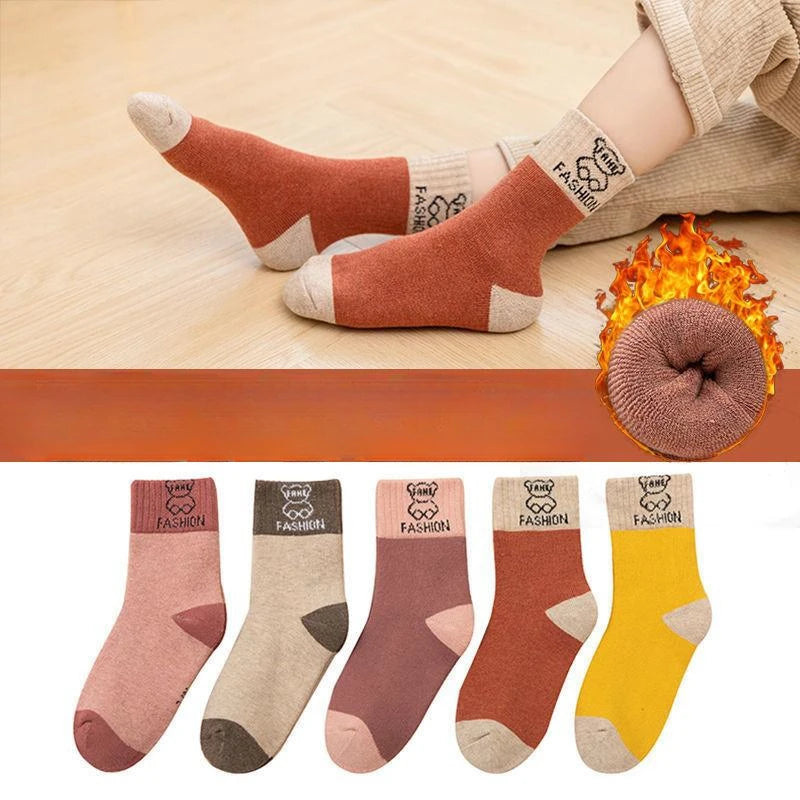 5 Pairs /bag Winter Children Socks Warm Autumn And Winter Plush Thicken Toddler Boys Girls Cotton Middle Tube Sock For 2-14 Year - ZOOMNSTORE