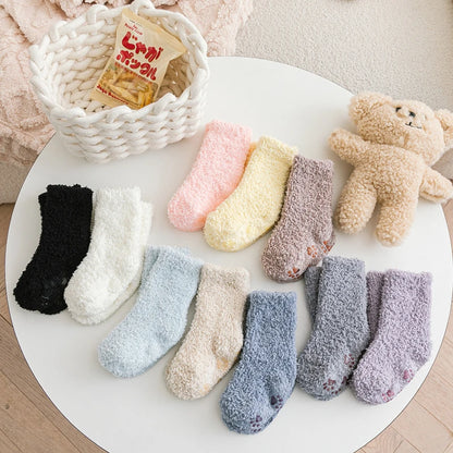 1 Pairs Winter Coral Fleece Children Socks Thick Warm Anti-slip Newborn Girls Boys Tube Socks Indoor Floor Socks For 0-5 Years - ZOOMNSTORE