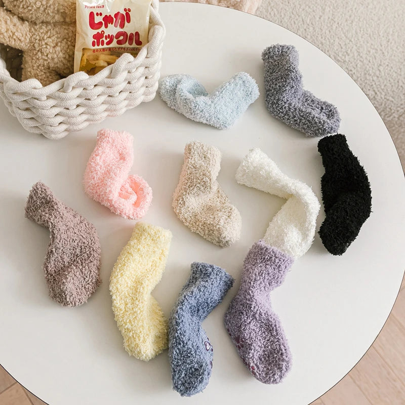 1 Pairs Winter Coral Fleece Children Socks Thick Warm Anti-slip Newborn Girls Boys Tube Socks Indoor Floor Socks For 0-5 Years - ZOOMNSTORE