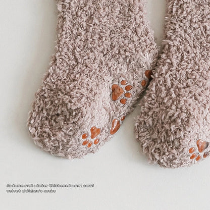 1 Pairs Winter Coral Fleece Children Socks Thick Warm Anti-slip Newborn Girls Boys Tube Socks Indoor Floor Socks For 0-5 Years - ZOOMNSTORE