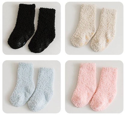 1 Pairs Winter Coral Fleece Children Socks Thick Warm Anti-slip Newborn Girls Boys Tube Socks Indoor Floor Socks For 0-5 Years - ZOOMNSTORE