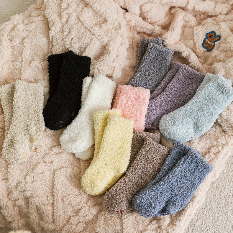 1 Pairs Winter Coral Fleece Children Socks Thick Warm Anti-slip Newborn Girls Boys Tube Socks Indoor Floor Socks For 0-5 Years - ZOOMNSTORE