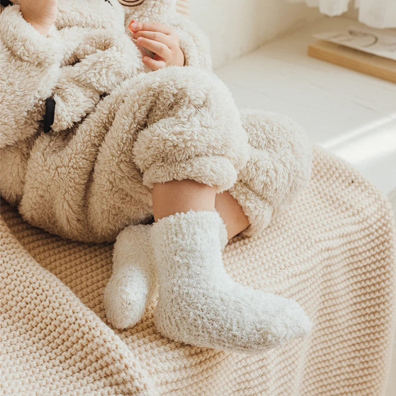 1 Pairs Winter Coral Fleece Children Socks Thick Warm Anti-slip Newborn Girls Boys Tube Socks Indoor Floor Socks For 0-5 Years - ZOOMNSTORE