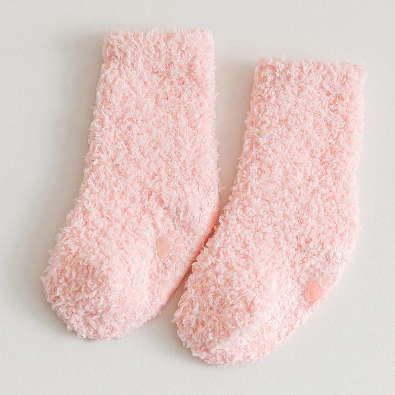 1 Pairs Winter Coral Fleece Children Socks Thick Warm Anti-slip Newborn Girls Boys Tube Socks Indoor Floor Socks For 0-5 Years - ZOOMNSTORE